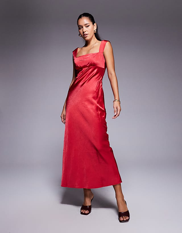 asos Princess Polly satin square neck maxi dress in red