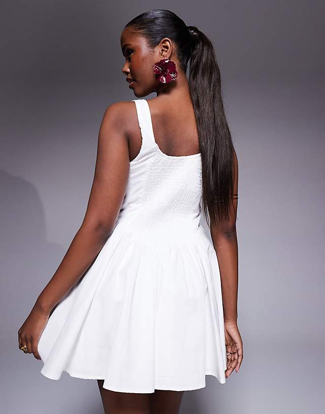 Asos Princess Polly Square Neck Corset Detail Skater Mini Dress In White