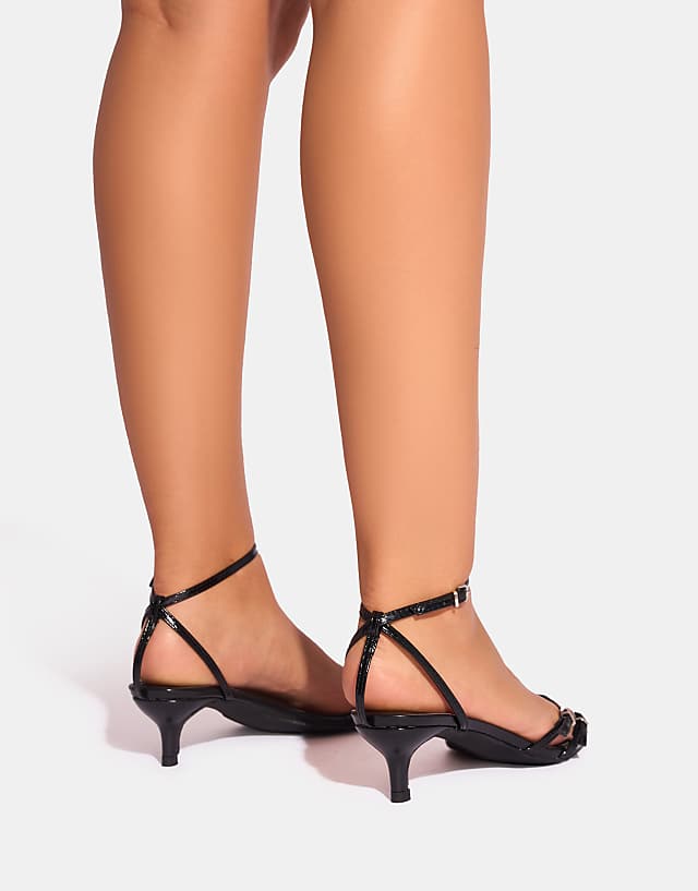 Asos Public Desire Bimi Buckle Detail Toe Post Kitten Heels In Black