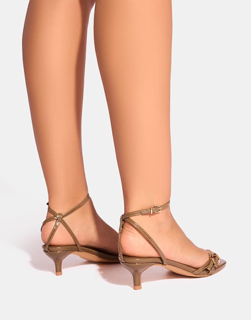 Asos Public Desire Bimi Khaki Buckle Detail Toe Post Kitten Heels In Khaki