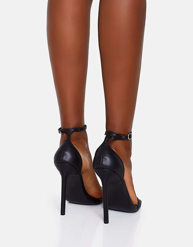 Asos Public Desire Chaos Pu Square Toe Strappy Barely There Stiletto Heel In Black Pu