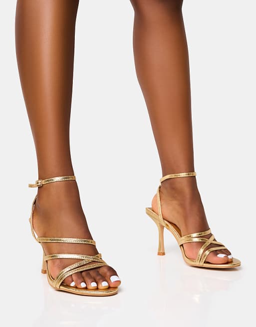 Asos Public Desire Free Spirit Strappy Mid Heels In Gold