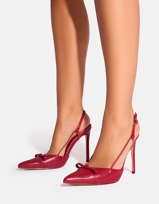 Asos Public Desire Ginni Bow Detail Sling Back Court Heels In Red
