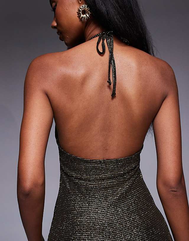 Asos Public Desire High Neck Cowl Back Sequin Mini Dress Black & Gold In Black & Gold