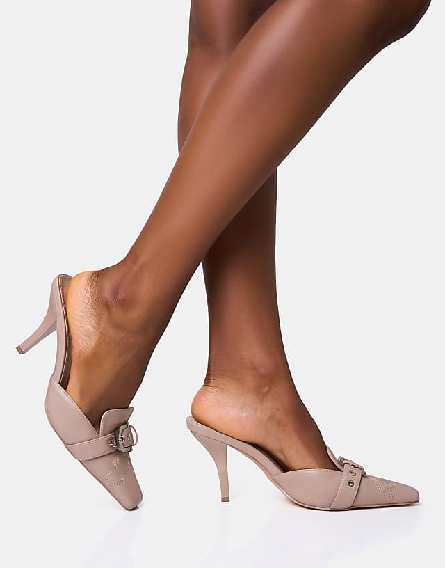 Asos Public Desire Macchiato Taupe Western Mid Heel Mules In Taupe