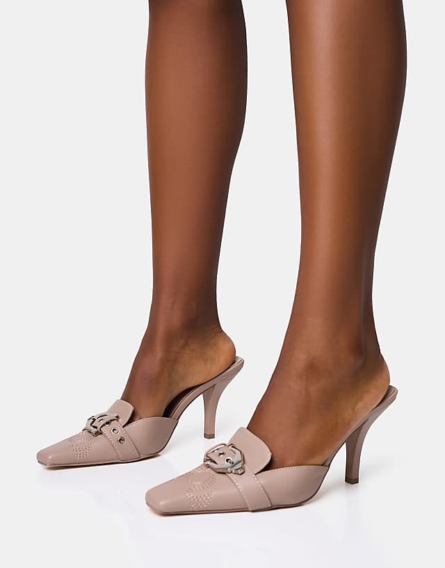 Asos Public Desire Macchiato Taupe Western Mid Heel Mules In Taupe