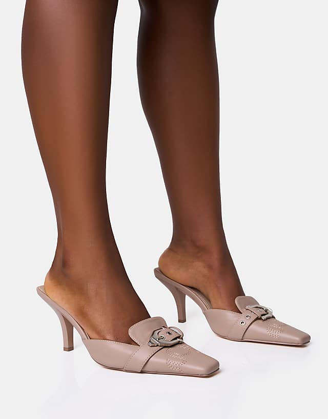 asos Public Desire Macchiato taupe western mid heel mules in taupe