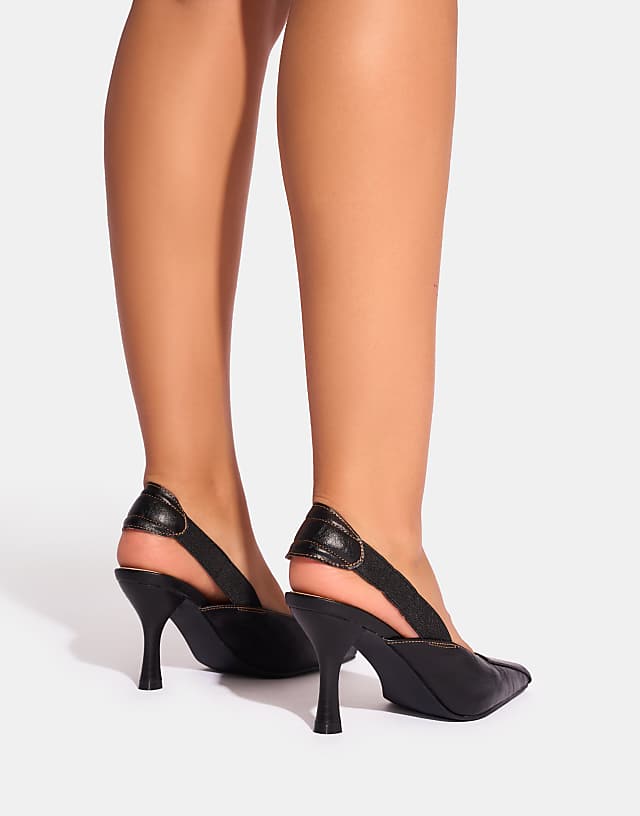 Asos Public Desire Malia Vintage Fold Over Detail Cushioned Slingback Court Heels In Vintage Black