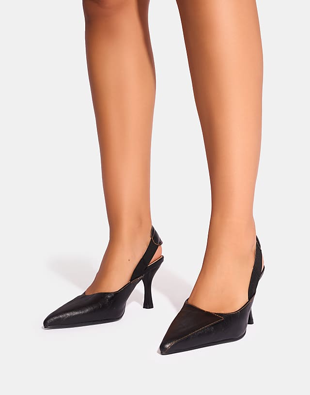 Asos Public Desire Malia Vintage Fold Over Detail Cushioned Slingback Court Heels In Vintage Black