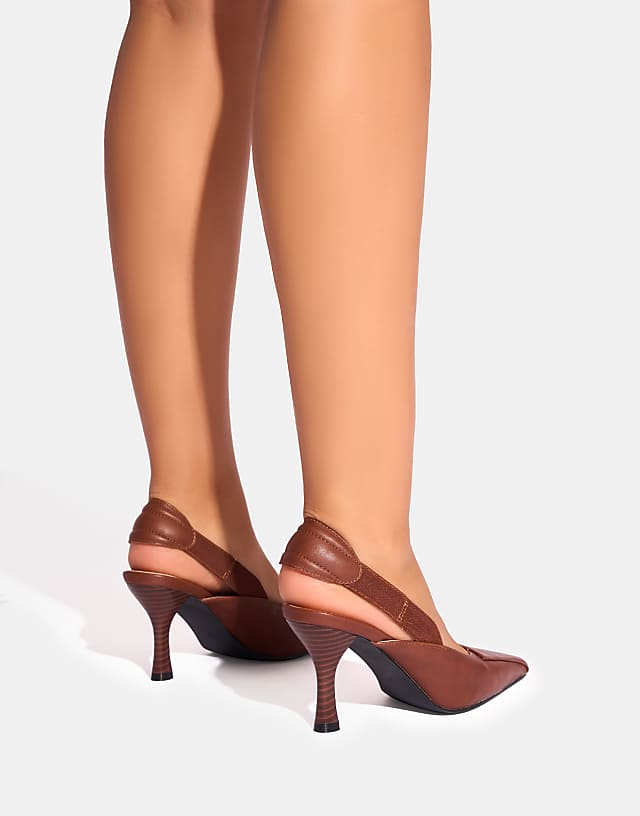 Asos Public Desire Malia Vintage Fold Over Detail Cushioned Slingback Court Heels In Vintage Brown