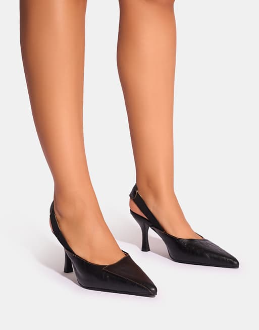 asos Public Desire Malia vintage fold over detail cushioned slingback court heels in vintage black