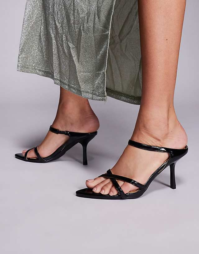 asos Public Desire Melys Pointed Toe Cross Strap Mid Heels in black