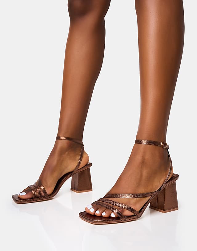 Asos Public Desire Robin Strappy Mid Block Heel In Bronze