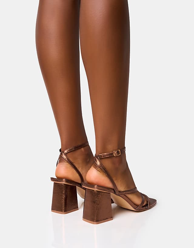 Asos Public Desire Robin Strappy Mid Block Heel In Bronze