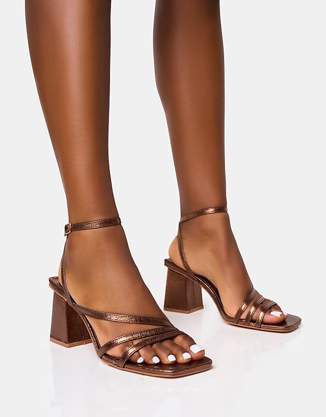 asos Public Desire Robin strappy mid block heel in bronze
