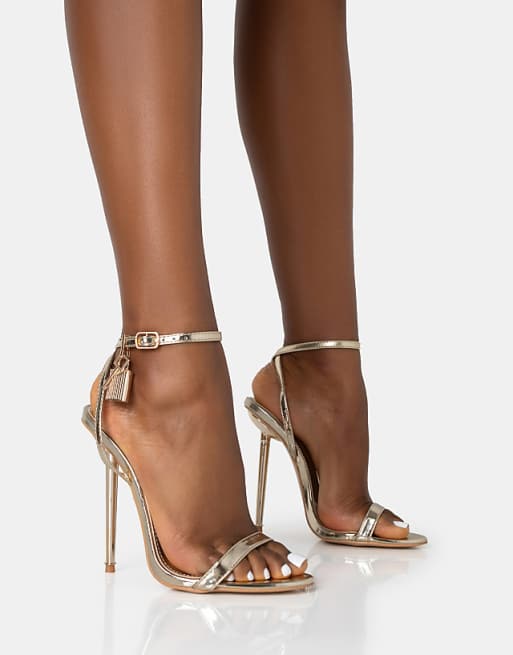 asos Public Desire Ti amo padlock detail barely heels in gold pu