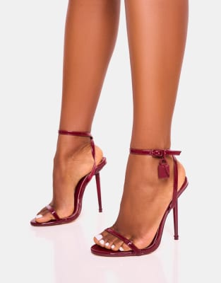 Asos Public Desire Ti Amo Pu Padlock Detail Barely There Pointed Toe Stiletto Heels In Burgundy