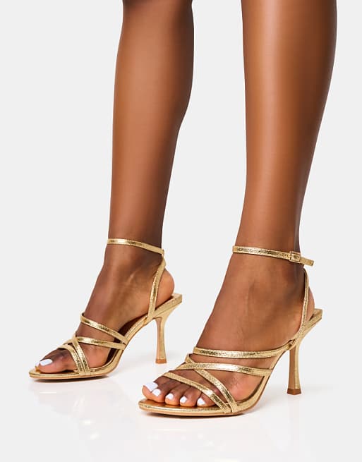 Asos Public Desire Wide Fit Free Spirit Wide Fit Strappy Mid Heels In Gold