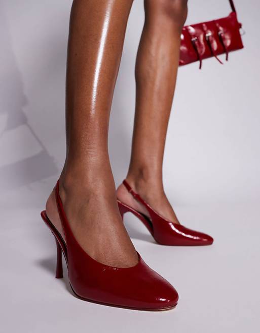 Asos Public Desire Wide Fit Tilapia High Vamp Slingback Heeled Shoes In Red