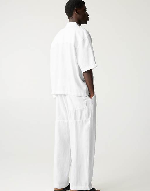 Asos Pull&Bear 100% Linen Boxy Fit Shirt In Off White