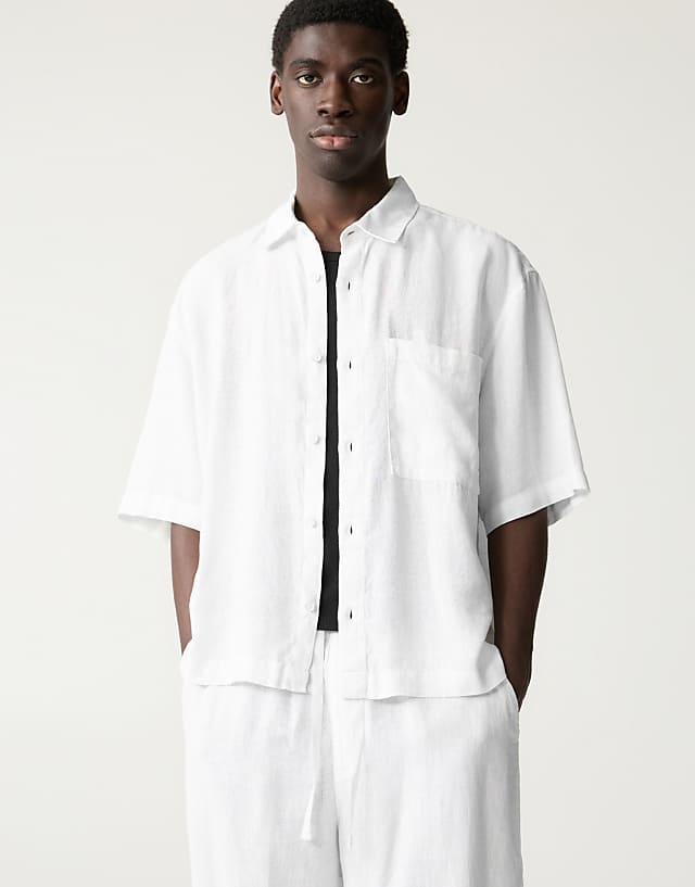 asos Pull&Bear 100% linen boxy fit shirt in off white