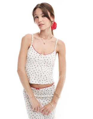 Asos Pull&Bear Ditsy Floral Pointelle Cami Top Co-ord In White