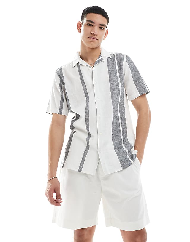 Asos Pull&Bear Linen Blend Jogger Bermuda Shorts In Off White