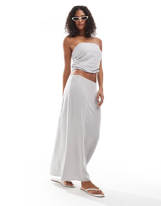 asos Pull&Bear linen look maxi skirt co-ord in stone