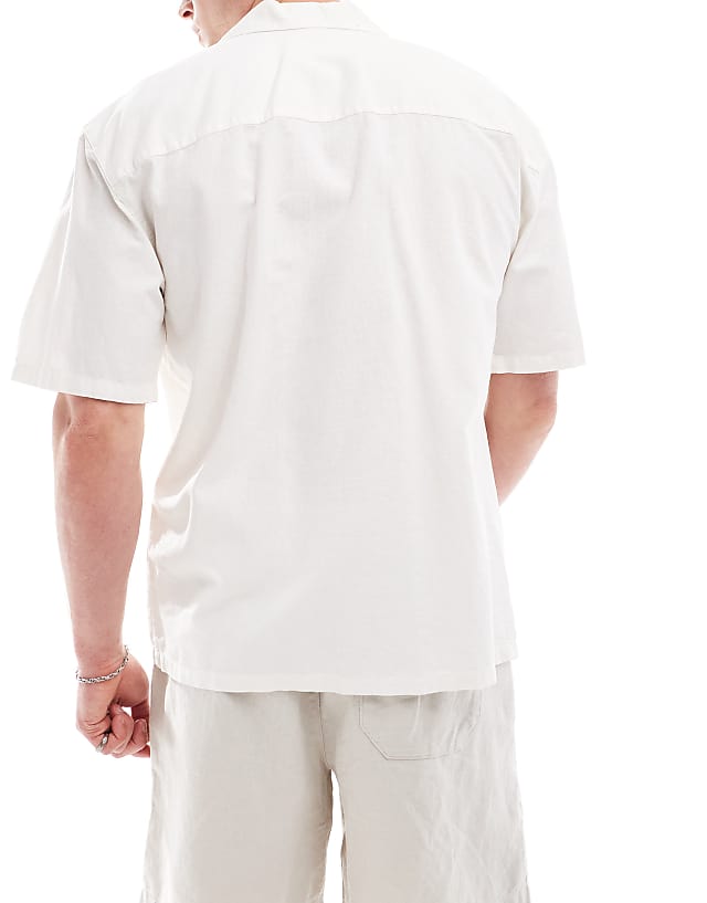 Asos Pull&Bear Linen Look Revere Neck Shirt In Ecru