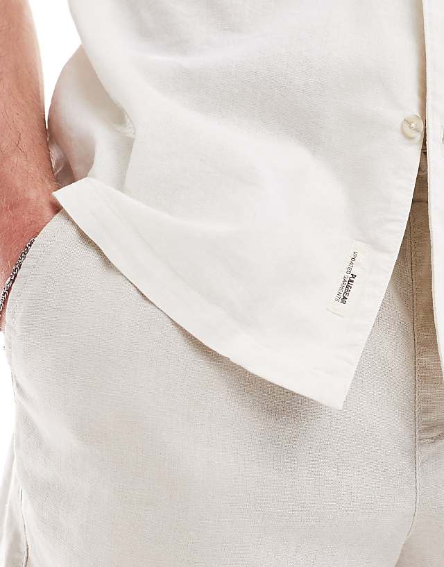 Asos Pull&Bear Linen Look Revere Neck Shirt In Ecru
