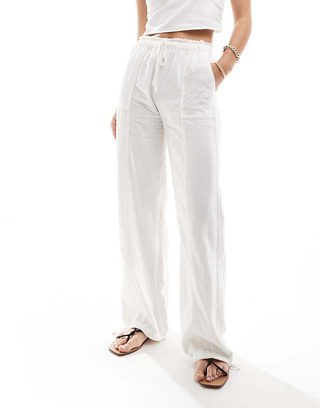 Asos Pull&Bear Linen Raw Edge Waist Trouser Co-ord In White