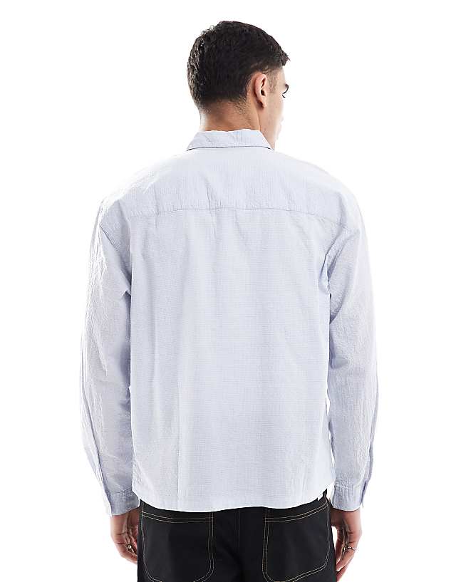 Asos Pull&Bear Long Sleeved Textured Checked Shirt In Grey