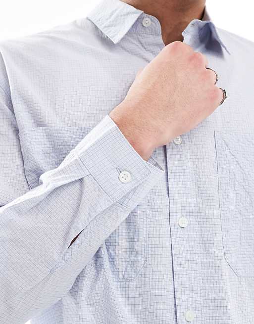 Asos Pull&Bear Long Sleeved Textured Checked Shirt In Grey