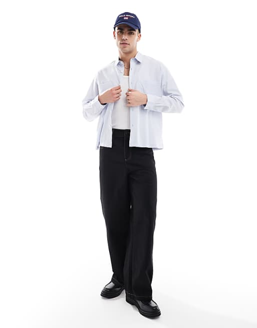 Asos Pull&Bear Long Sleeved Textured Checked Shirt In Grey