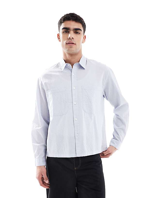 asos Pull&Bear long sleeved textured checked shirt in grey