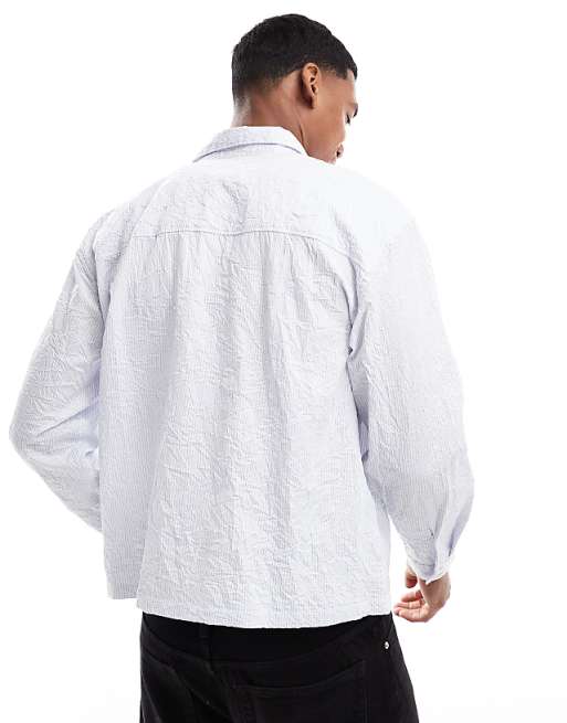 Asos Pull&Bear Long Sleeved Textured Striped Shirt In Grey