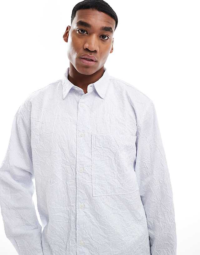 asos Pull&Bear long sleeved textured striped shirt in grey