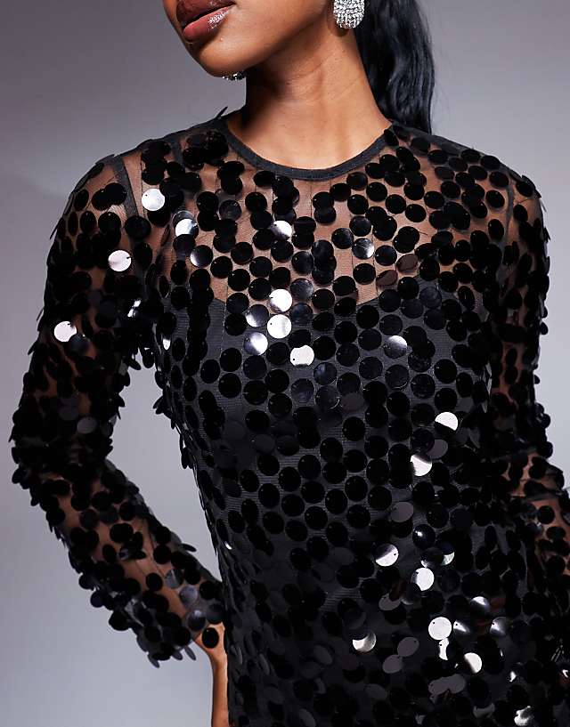 Asos Rare London All Over Disk Sequin Mini Dress In Black