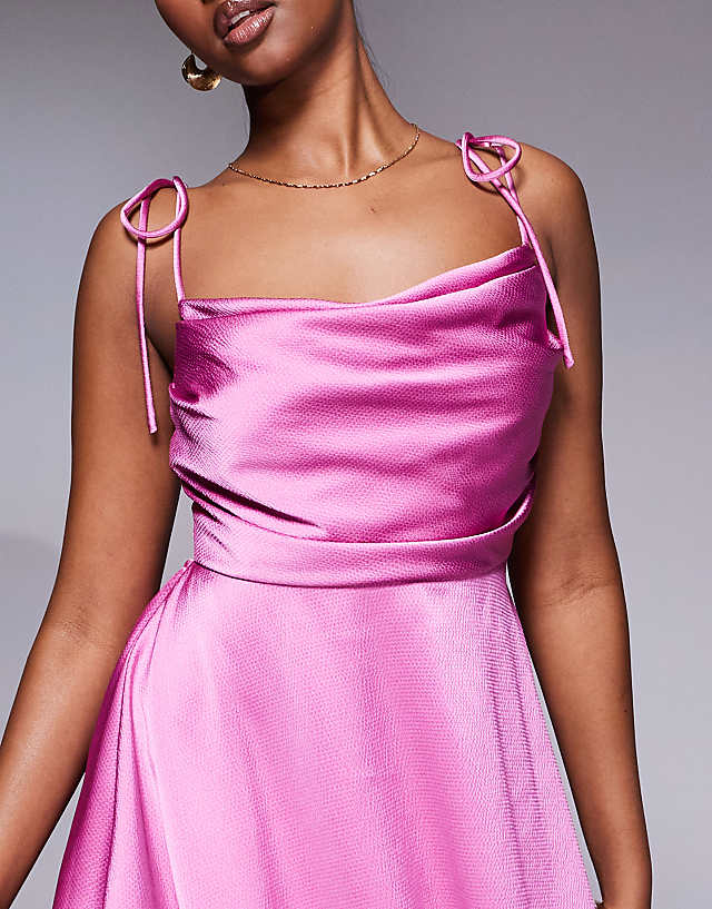 Asos Rare London Satin Ruched Bust Tie Back Floaty Mini Dress In Pink