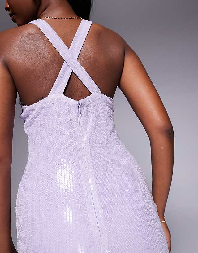 Asos Rare London Sequin Racerneck Cross Back Maxi Dress In Lilac