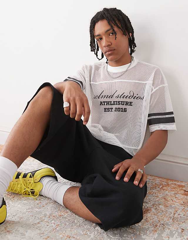 Asos Reclaimed Vintage Airtex Boxy Cropped Tee With Graphic Print In White