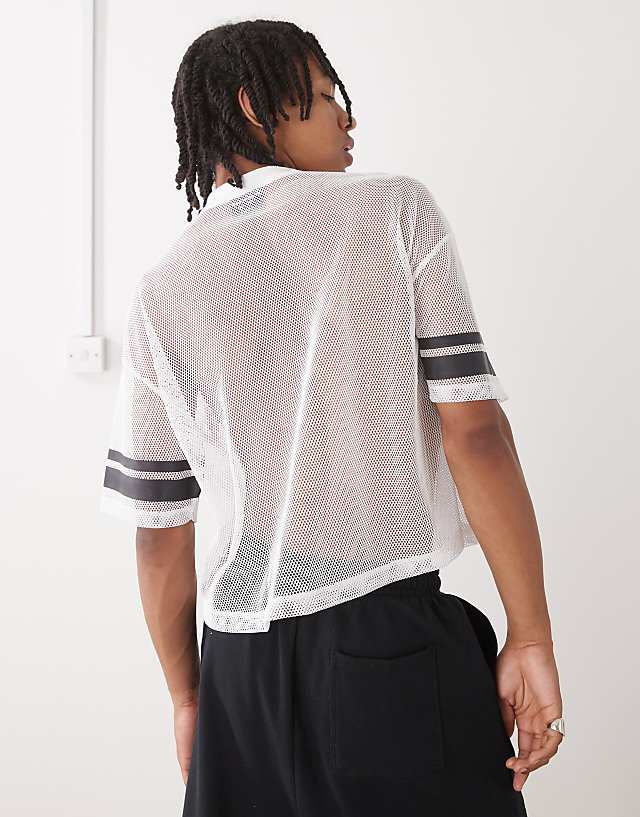 Asos Reclaimed Vintage Airtex Boxy Cropped Tee With Graphic Print In White