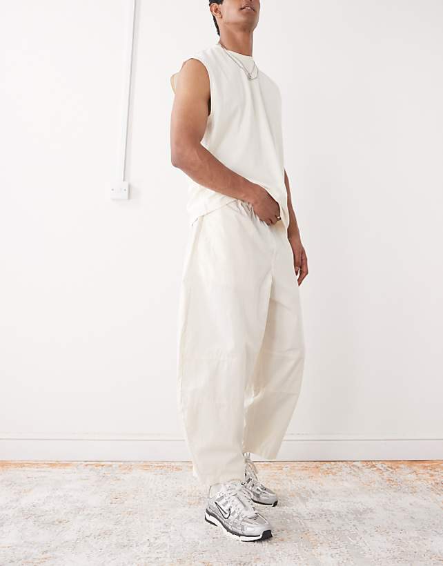asos Reclaimed Vintage baggy barrel leg cargo trousers in ecru