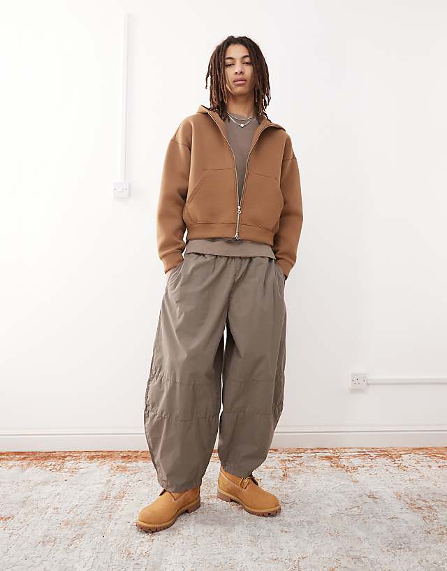 asos Reclaimed Vintage baggy barrell leg cargo trousers in khaki