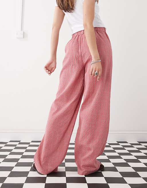 Asos Reclaimed Vintage Baggy Tailored Linen Look Trouser In Red Gingham