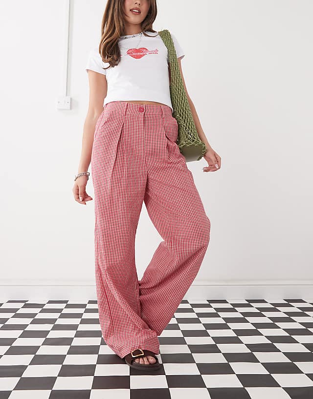 asos Reclaimed Vintage baggy tailored linen look trouser in red gingham