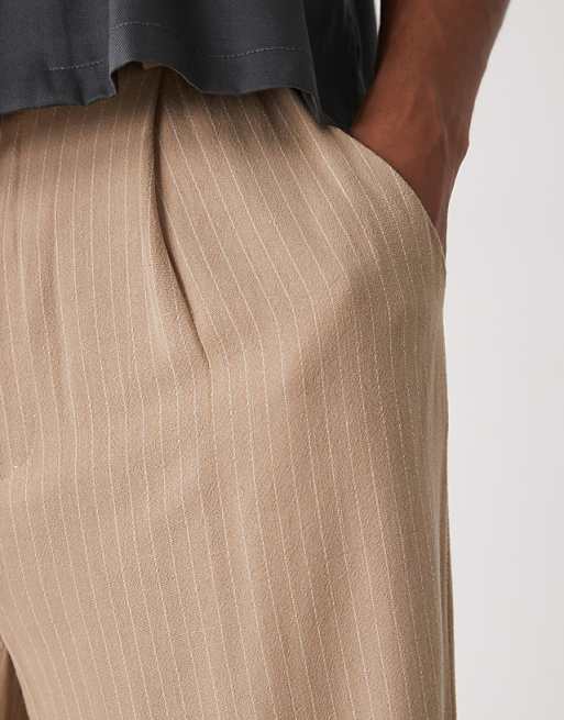 Asos Reclaimed Vintage Baggy Tailored Trouser In Linen Stripe