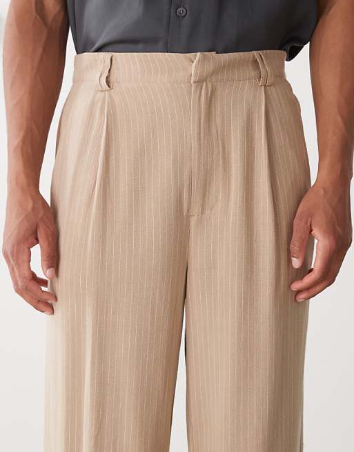 Asos Reclaimed Vintage Baggy Tailored Trouser In Linen Stripe