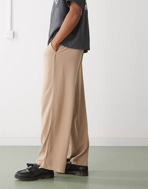 Asos Reclaimed Vintage Baggy Tailored Trouser In Linen Stripe