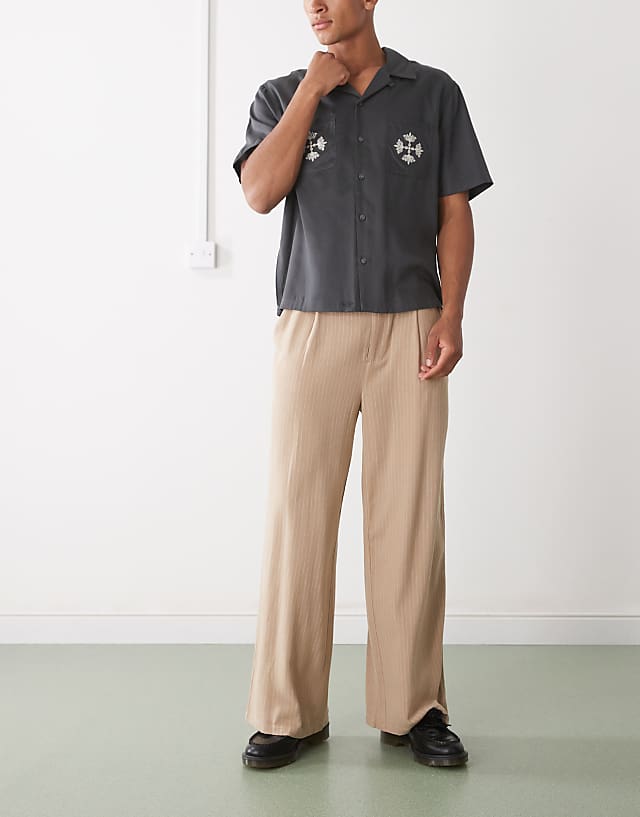 asos Reclaimed Vintage baggy tailored trouser in linen stripe